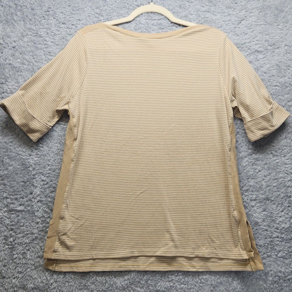 Lauren Ralph Lauren Womens Tan Classic Stripe Shirt 1X Neutral Classy